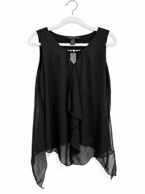 Adele & May Black Chiffon Pearl Embellished Asymmetrical Top NWT